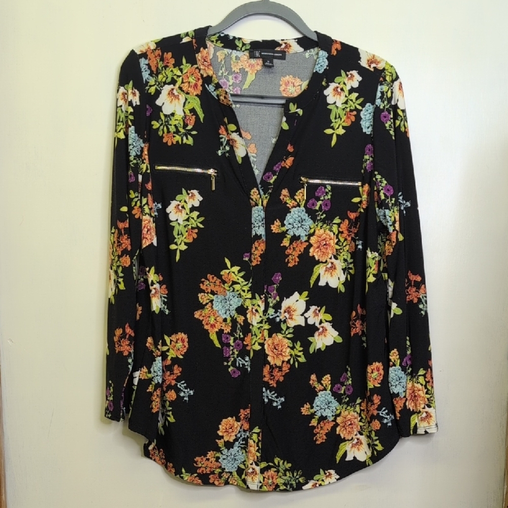 INC International Concepts Black Floral Blouse